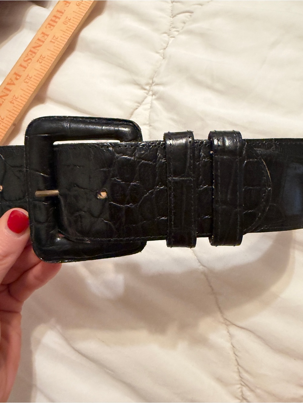 Vintage Black Croc-Embossed Wide Belt with Covered Buckle - Picture 2 of 7